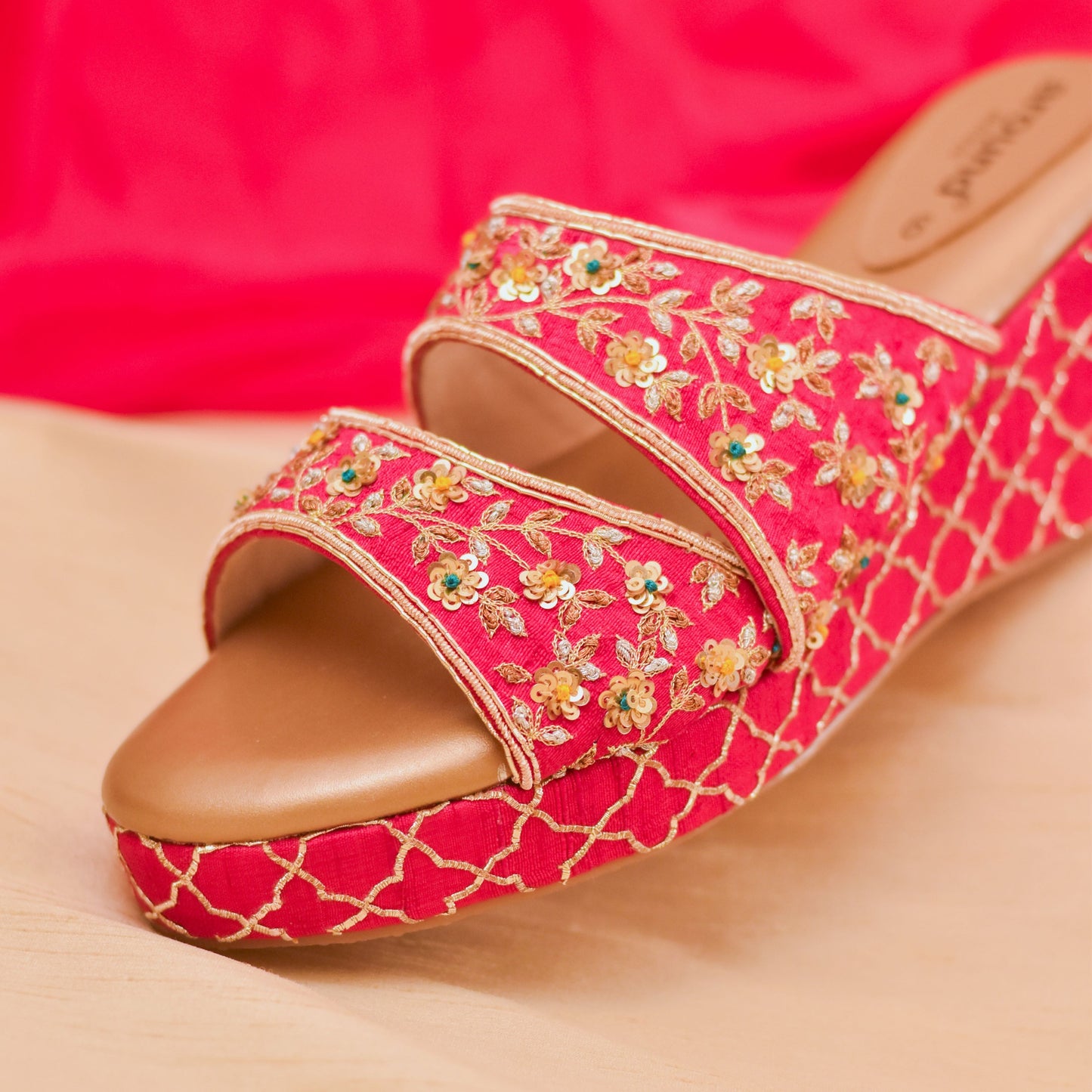 Comfortable Zardosi Embellished Bridal Heels in Pink