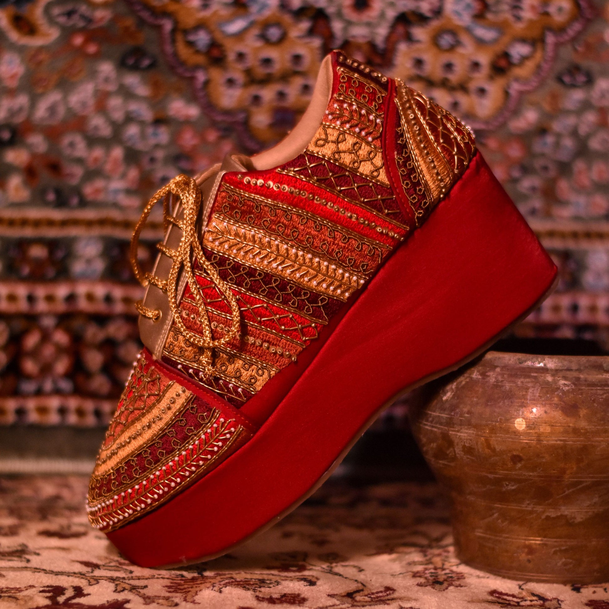 Sneaker wedges with Indian and middle eastern aesthetic