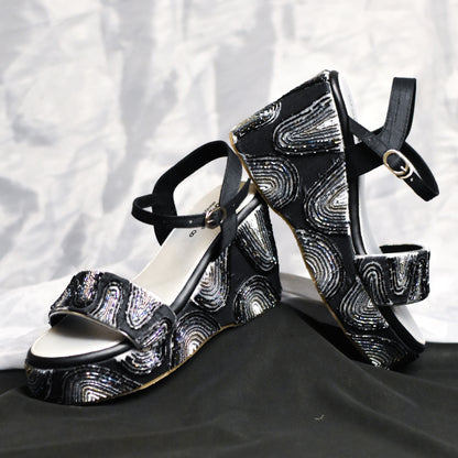 Black High Heel Party Wedges for Cocktail