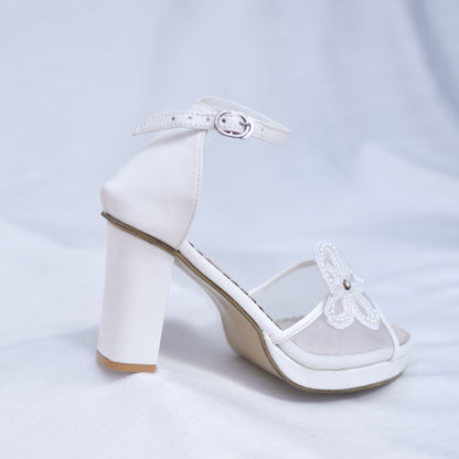 Net and Floral high heel design on white wedding heels 