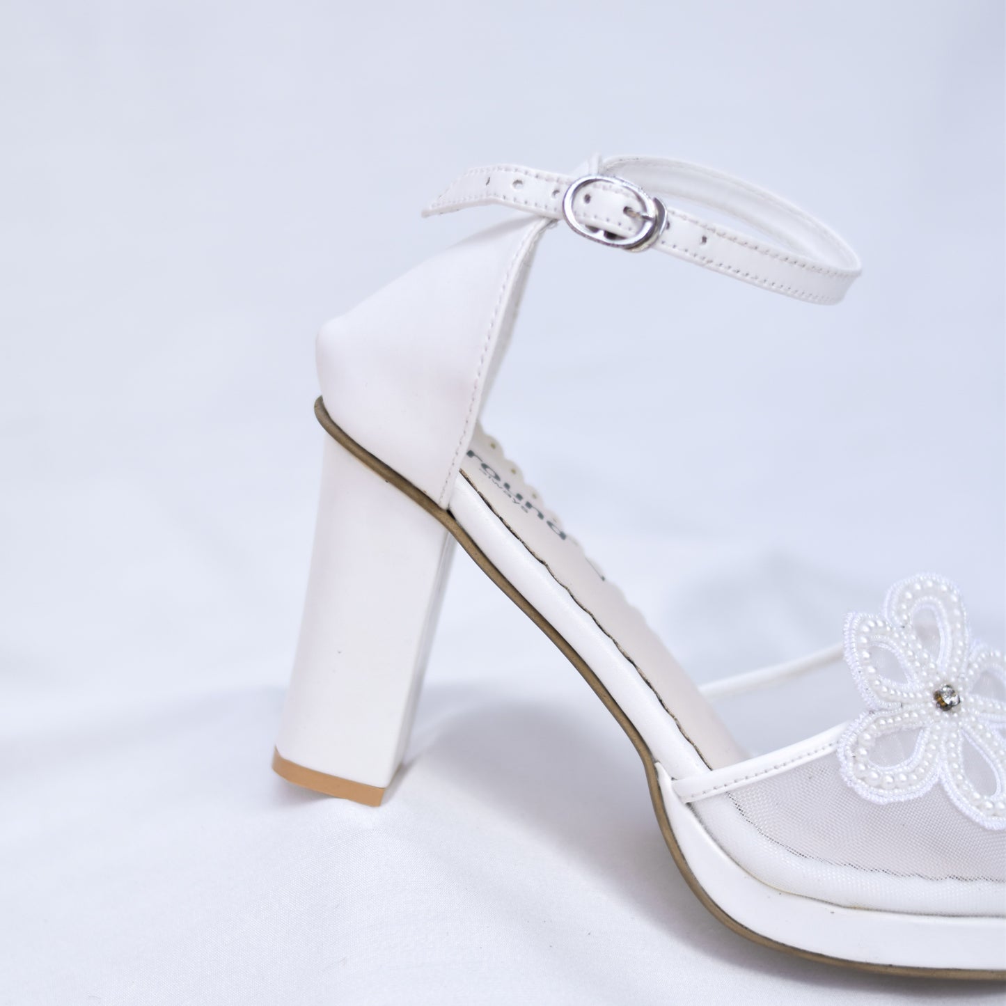 Floral white wedding heels with global shipping