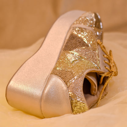 Golden heels with embroidery from India with global shipping