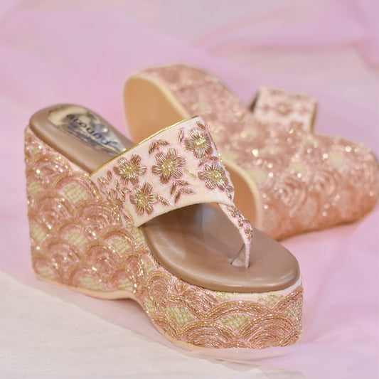 Golden Bridal Wedge Heels