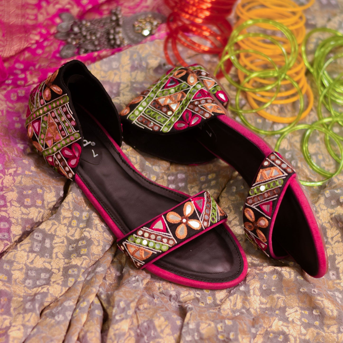 Designer low heel Gujarati Footwear for Girls