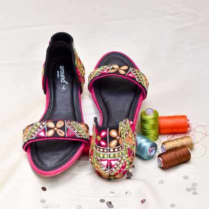 Hand made women's flats with mirror embroidery