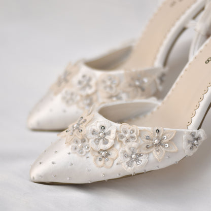 Bliss Slip-on Mules | Intricate Floral Wedding Heels