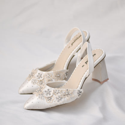 Bliss Slip-on Mules | Intricate Floral Wedding Heels