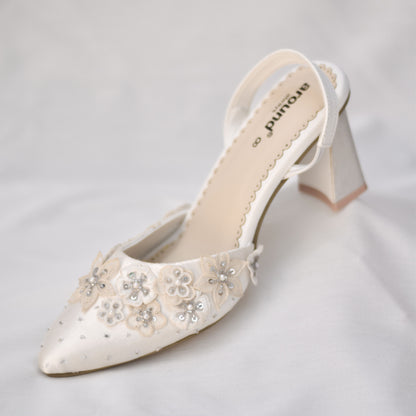 Bliss Slip-on Mules | Intricate Floral Wedding Heels