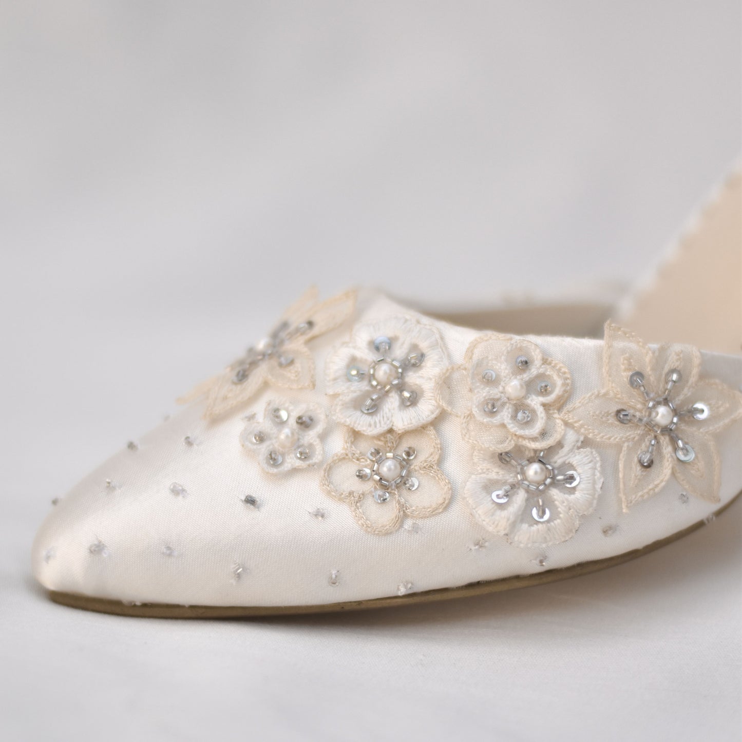 Bliss Slip-on Mules | Intricate Floral Wedding Heels