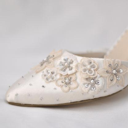 Bliss Slip-on Mules | Intricate Floral Wedding Heels