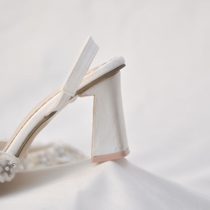 Bliss Slip-on Mules | Intricate Floral Wedding Heels