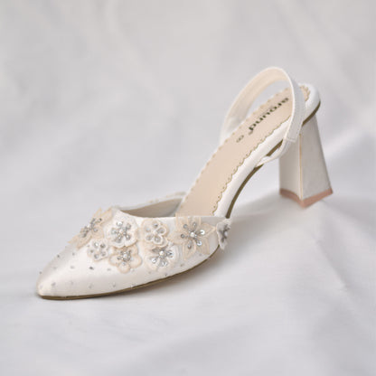 Bliss Slip-on Mules | Intricate Floral Wedding Heels