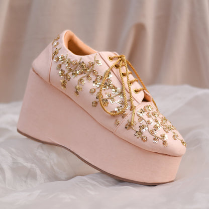 Sequins embellished rose gold pastel wedding shoes