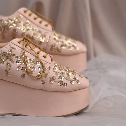 Pastel bridal sneakers with golden sequins hand work