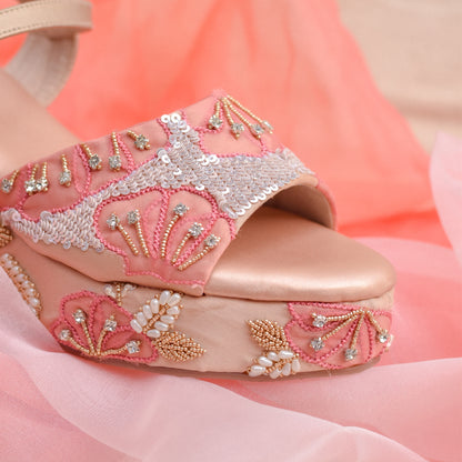 Pastel sequins and applique handwork heels