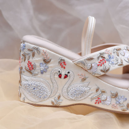 Indian embroidered bridal heels with bird motifs