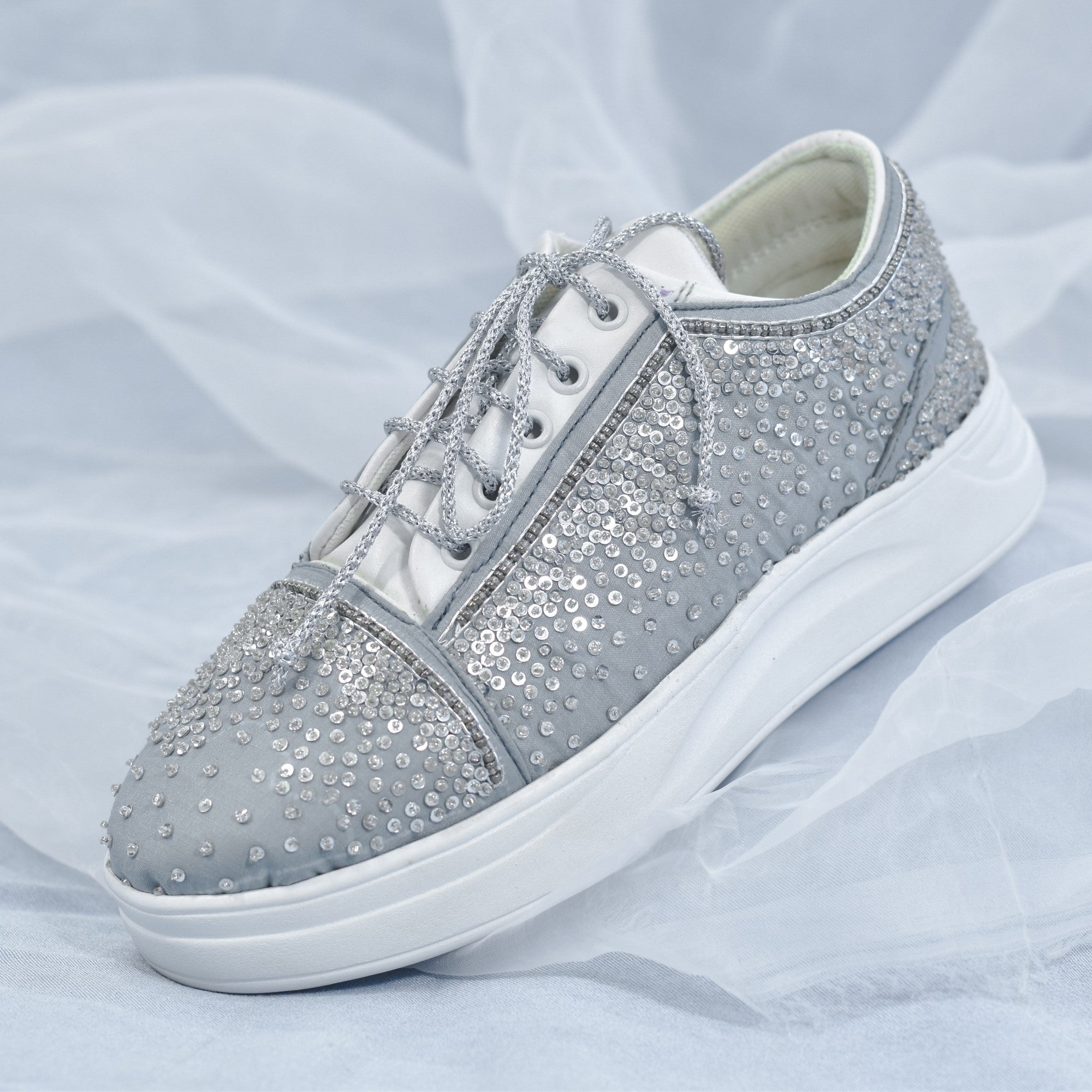 Sitara Bridal Sneakers Silver Shoes with Original Stitching Handwork aroundalways