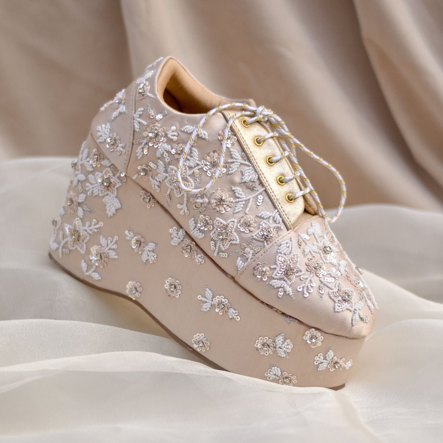 Nude wedding sneakers with subtle bead embroidery