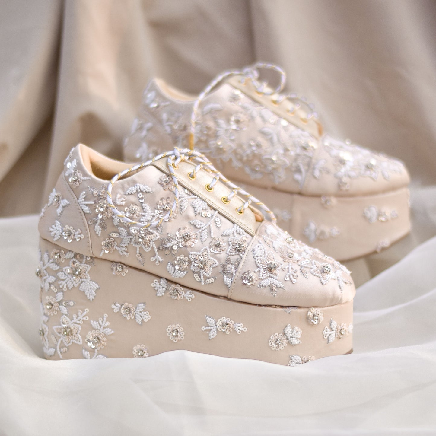 Dawn Sneakers | Embroidered Heels - Tone on Tone