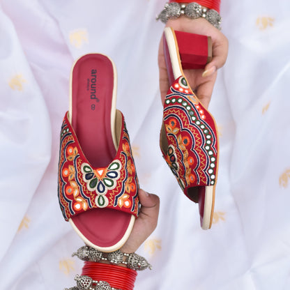 Dhara Peep Toe Sandals | Multicolour Threadwork Shoes