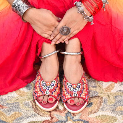 Dhara Peep Toe Sandals | Multicolour Threadwork Shoes