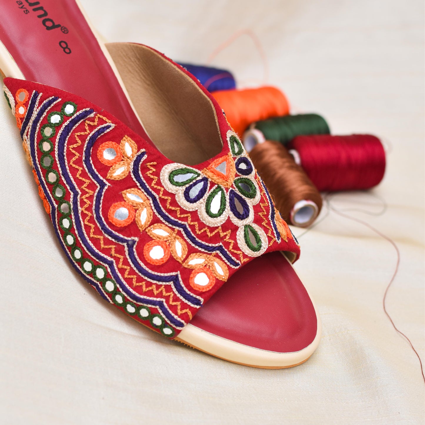 Dhara Peep Toe Sandals | Multicolour Threadwork Shoes