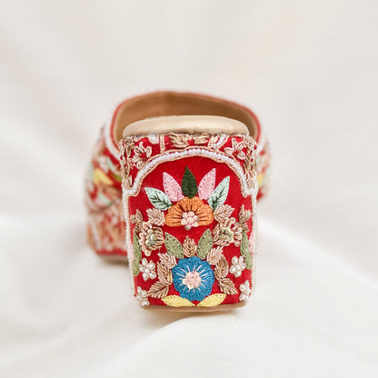 Gulbarg Wedges | Embroidered Red Bridal Heels