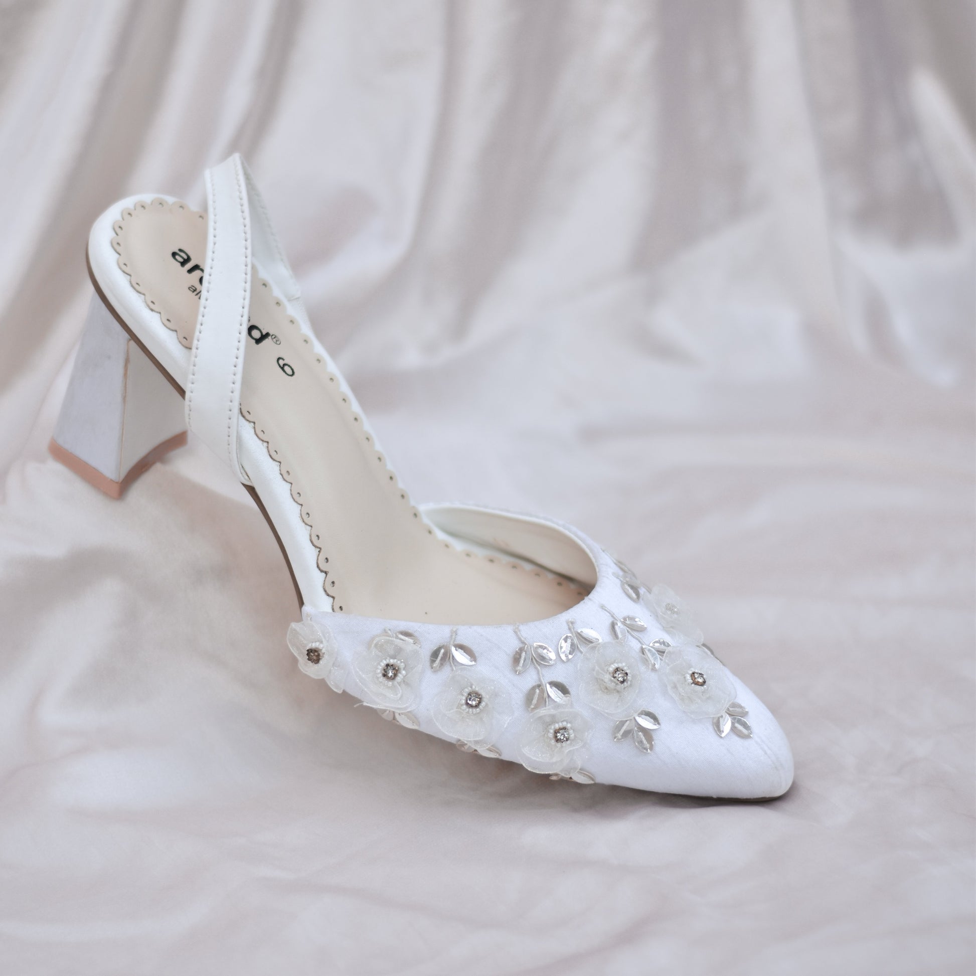 Thread work white heels for premium brides and bridesmaids