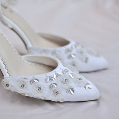 White Wedding Mules with Flared Heels 