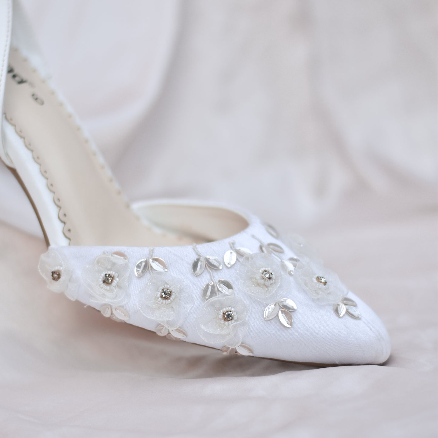 White satin ribbon shoes for Christian wedding outfits