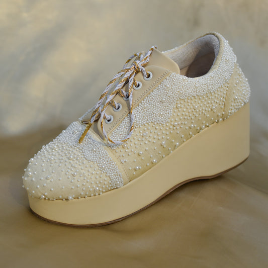 Pearl White Sneaker with Heels for Brides