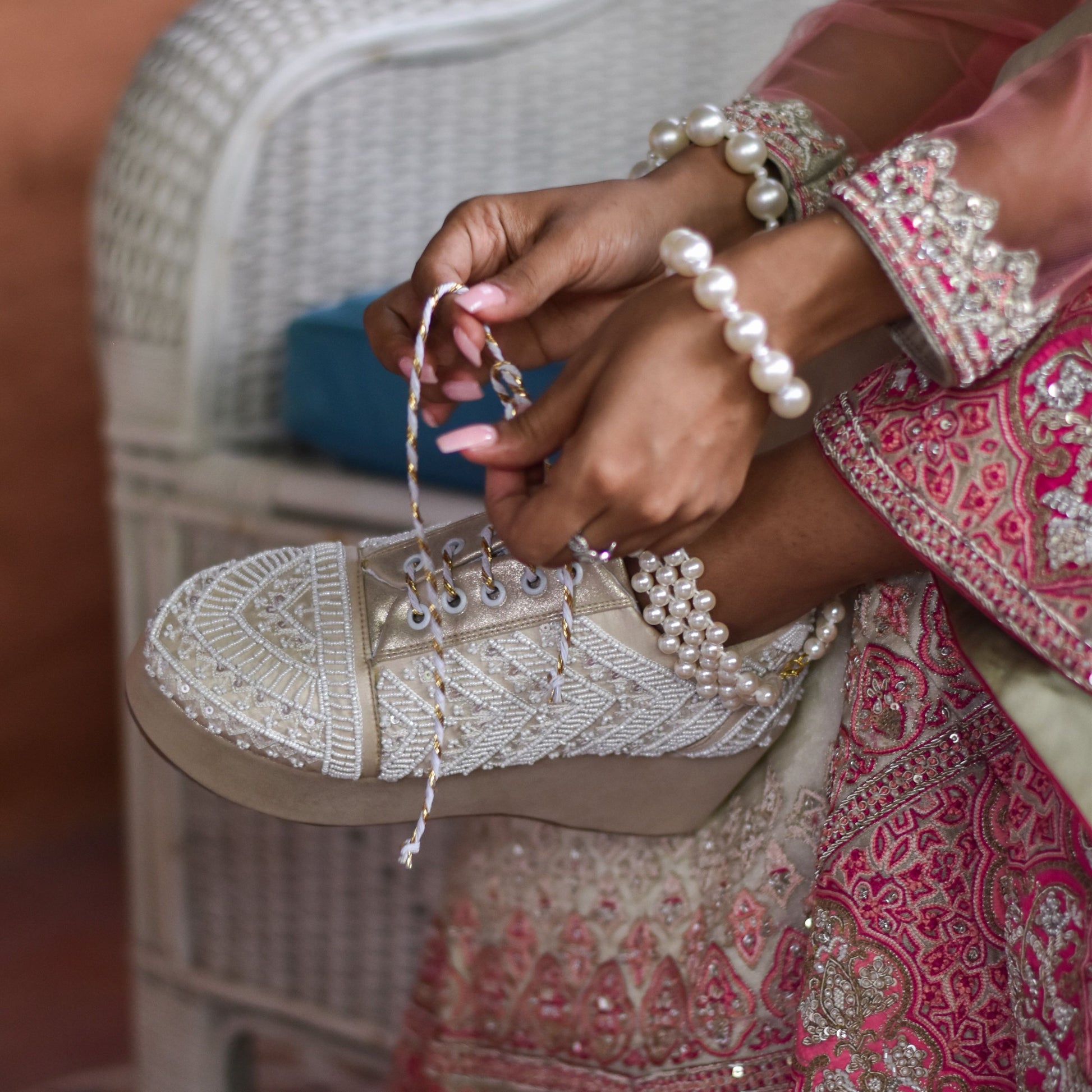 Lace up white wedding sneakers