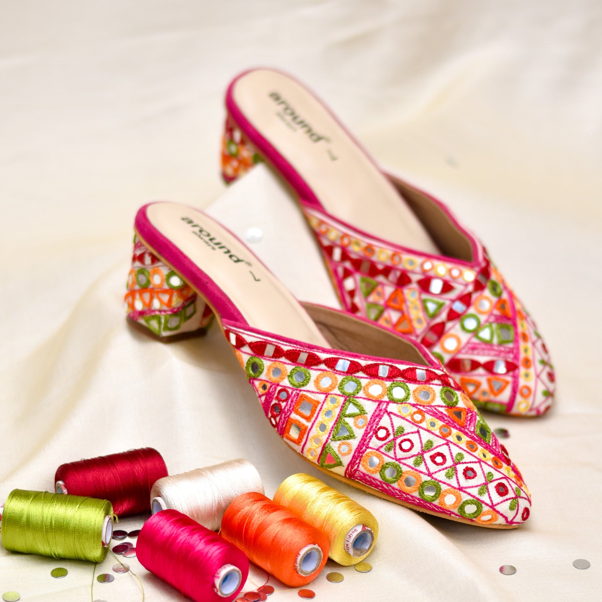 Indian footwear for festivals in multicolour mules