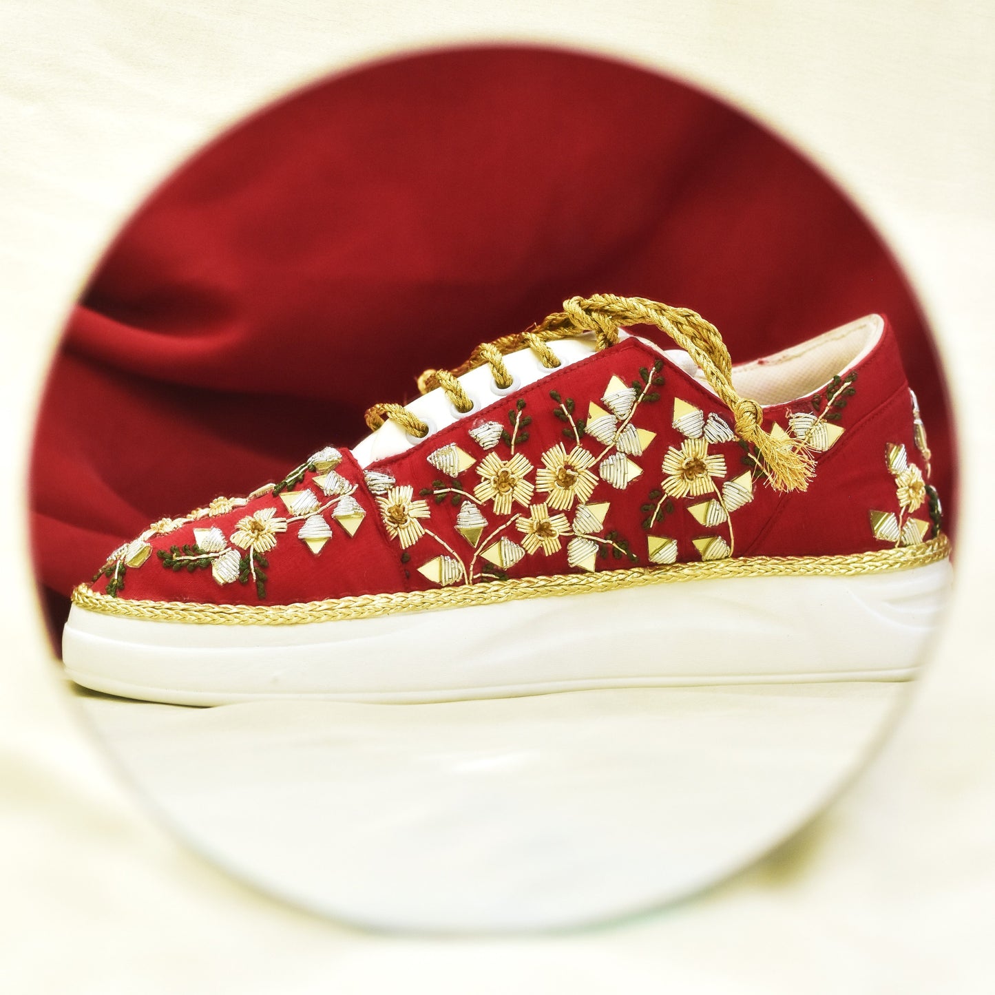 Red Bridal Sneakers with Zardosi handwork