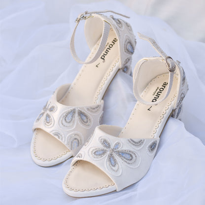 Adjustable Strap Block Heel White Sandals