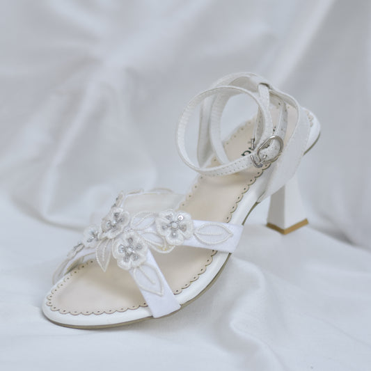 Floral flared heel sandals for white gowns