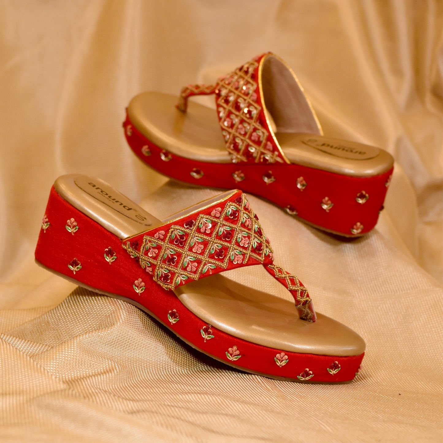 Kolhapuri embroidered strap wedges for brides