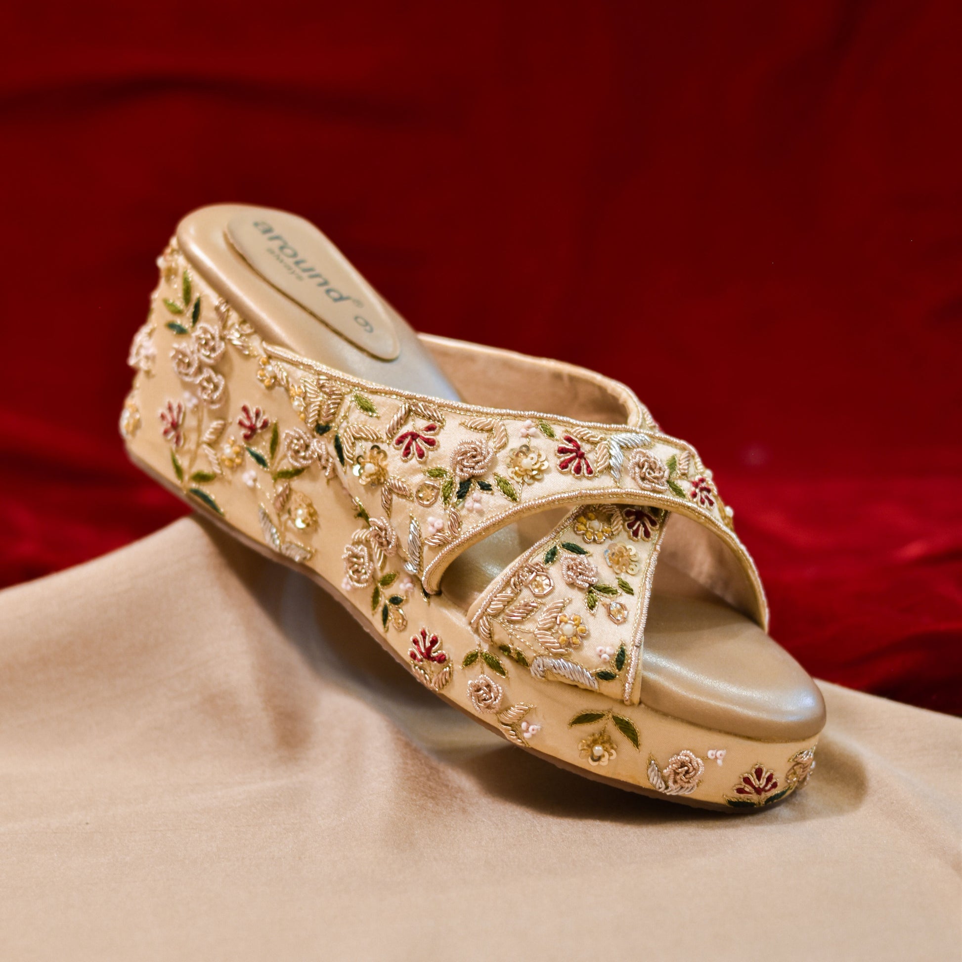 Golden Wedding Heels with Hand Work 