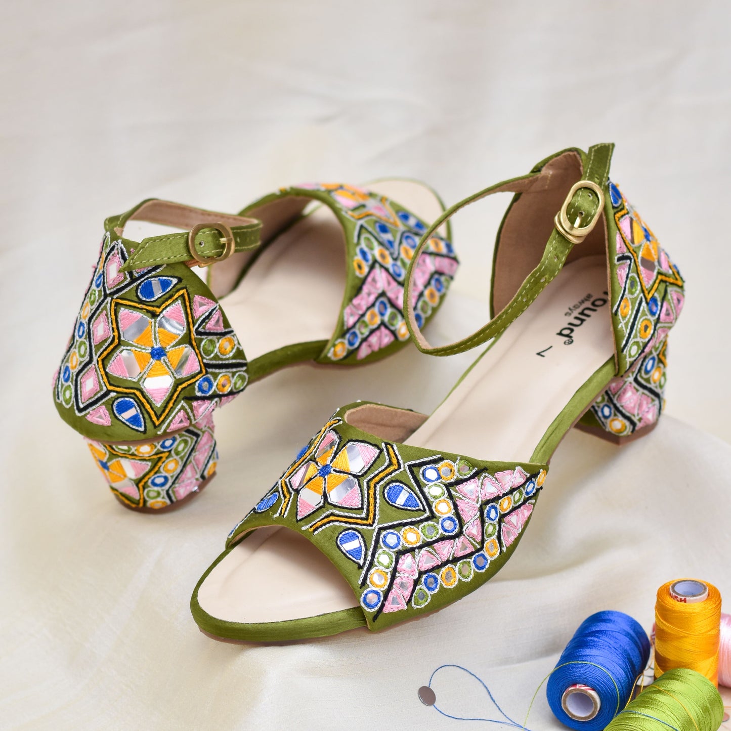 Indian festive block heels with mirror work