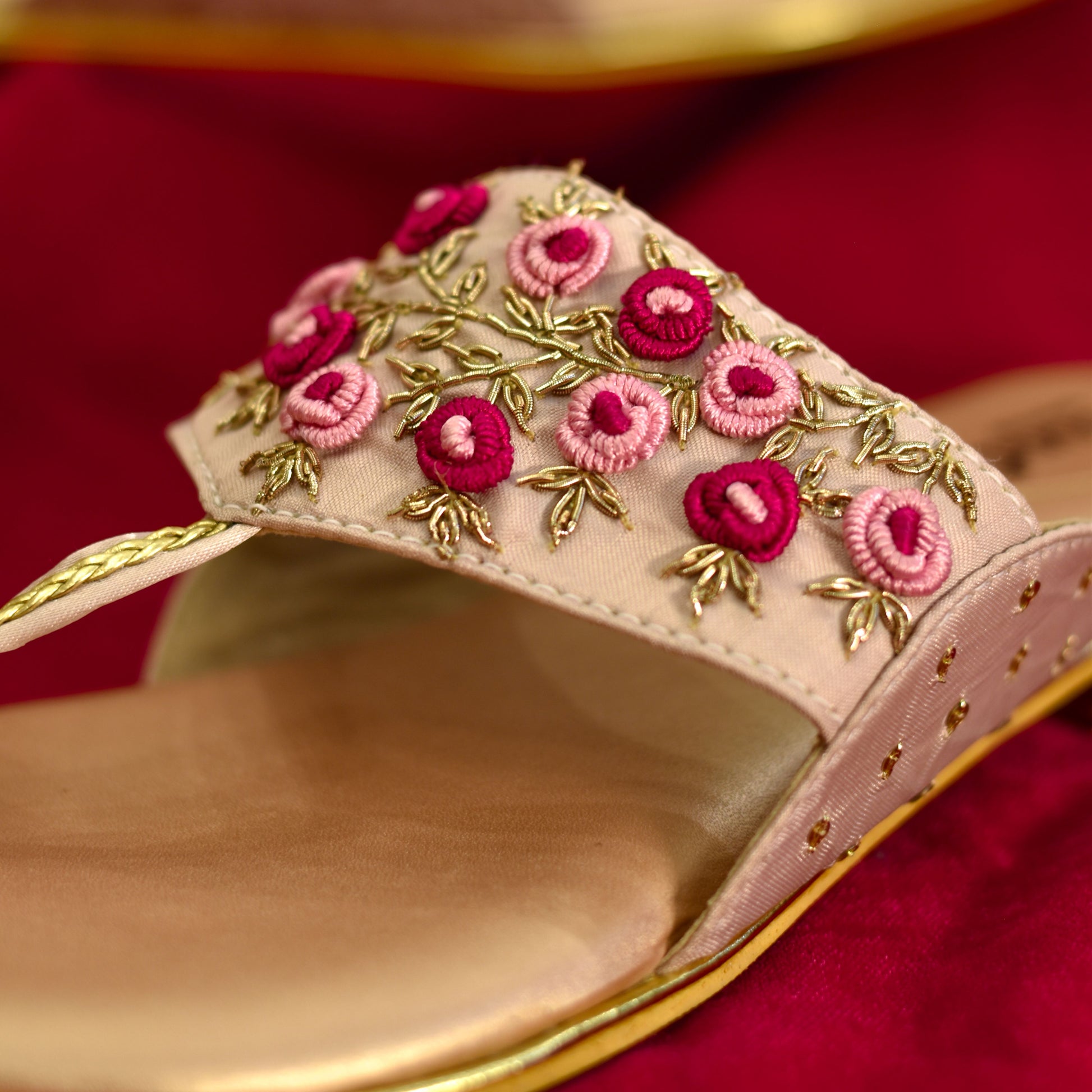 Embellished kolhapuri flats up close image