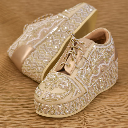 Indian bridal sneakers in golden and ivory embroidery