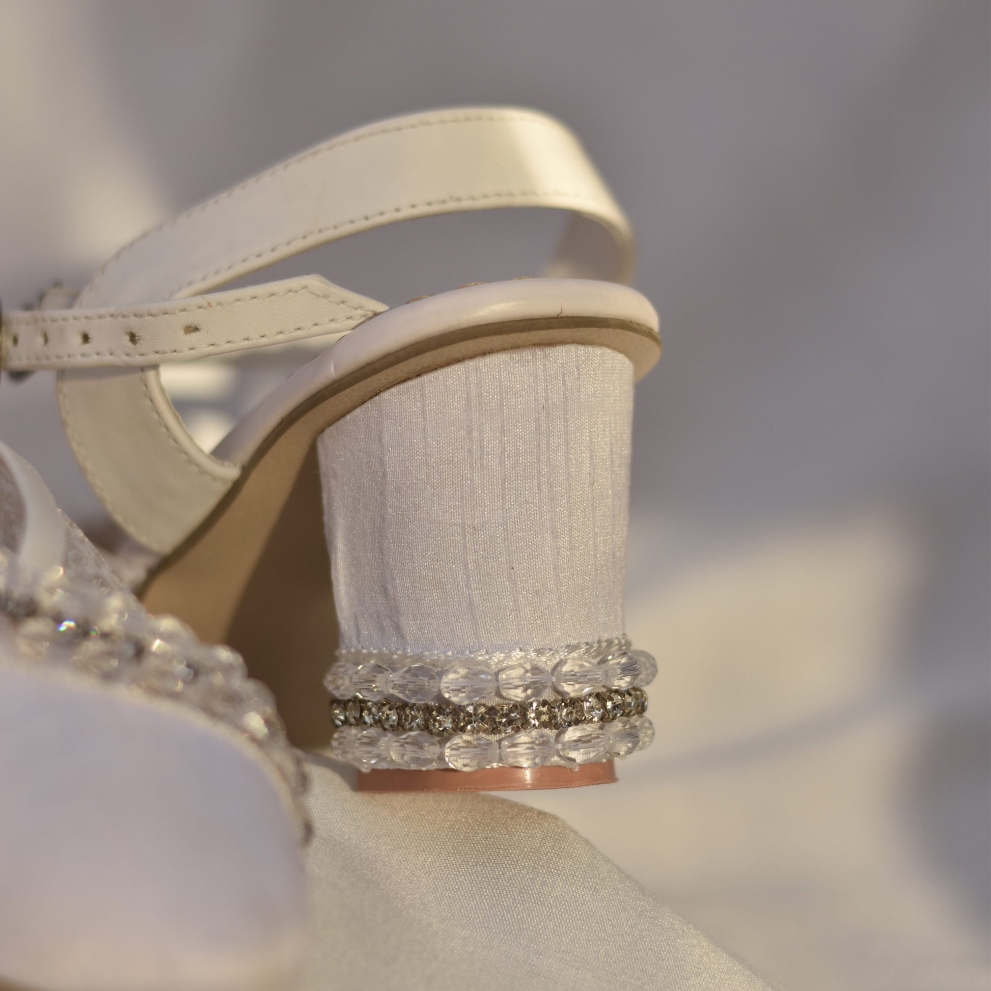 Crystal embroidered wedding sandals for white wedding