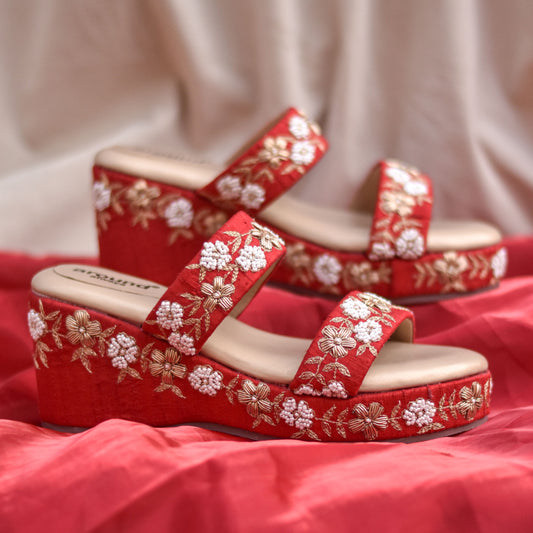 Red Wedding Heels with Hand Embellishments