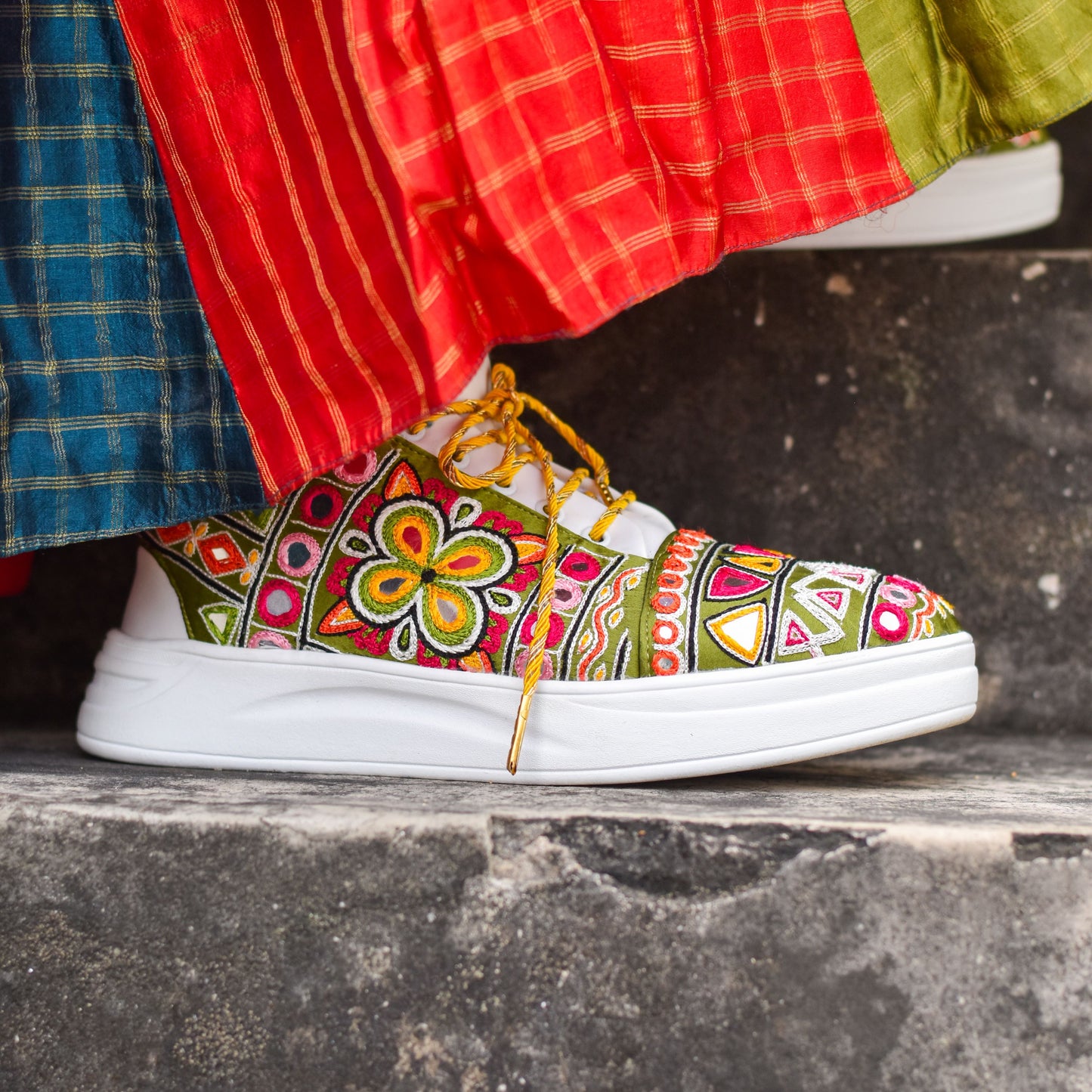 Gujarati mirror work design sneakers