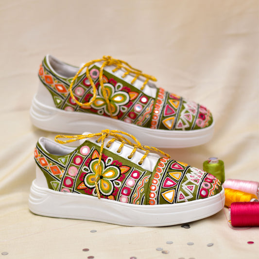 Mirror Work Quirky Sneakers for Indian Women