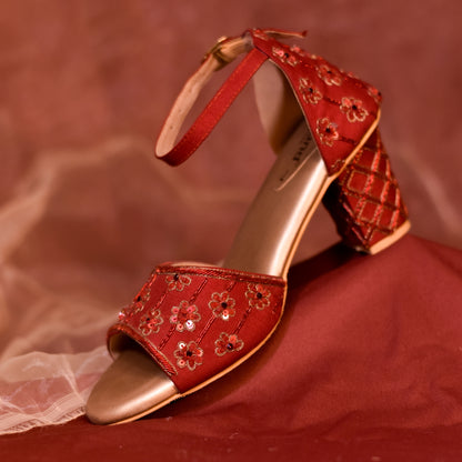 Red bridal block heel sandals