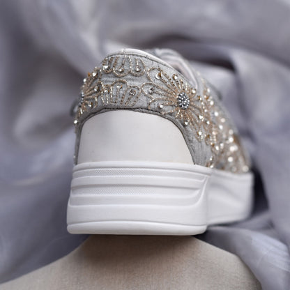 Silver embellished sneakers for wedding functions