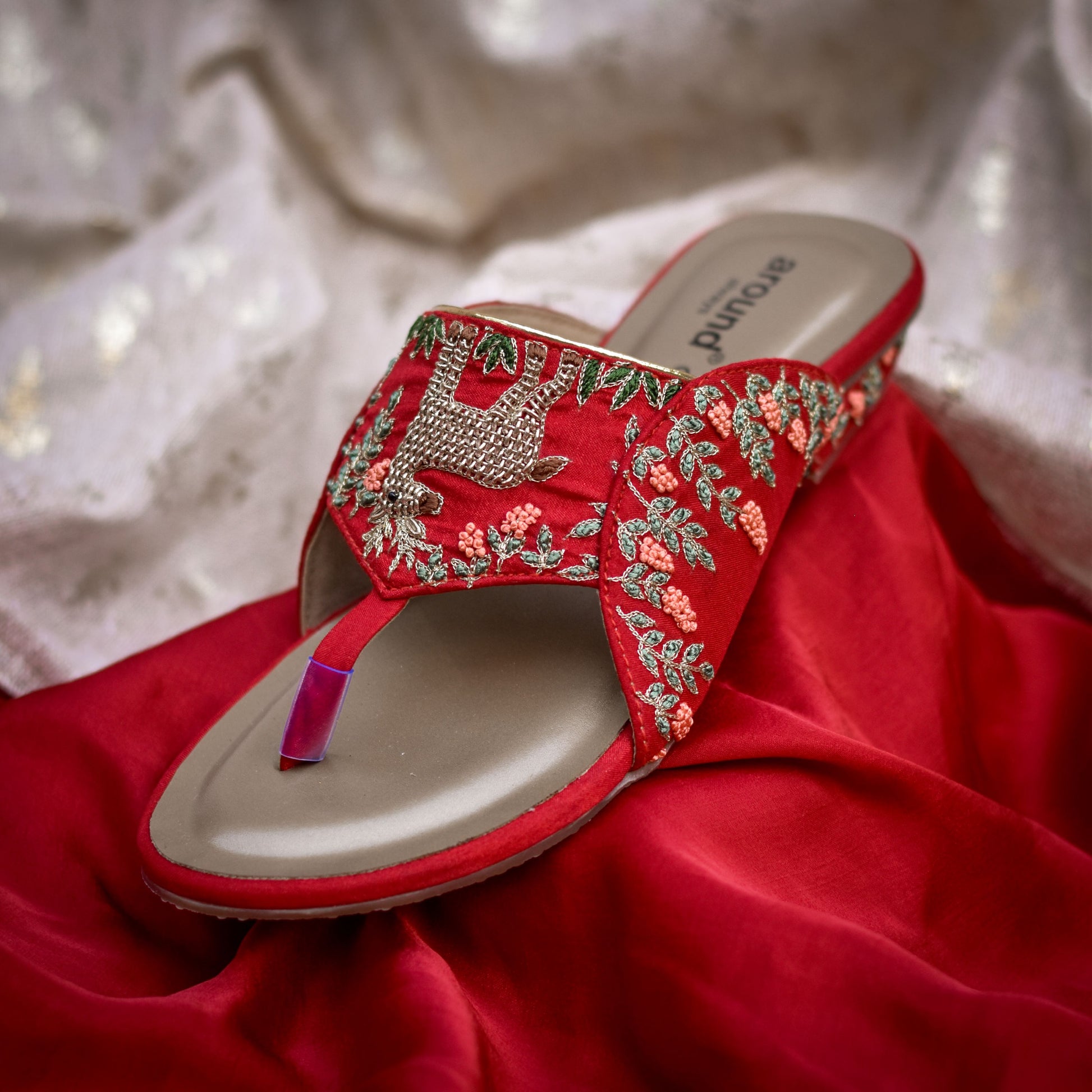 Red embroidered wedding chappals