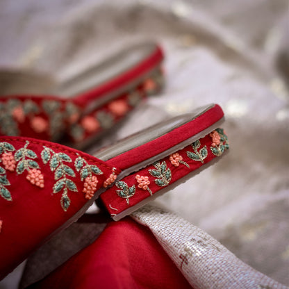 Handmade premium wedding chappals in red colour