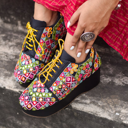 Multicolour women's festive sneakers with heels